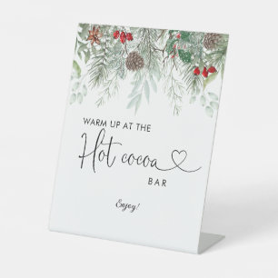 Winter Evergreen Pine Baby Shower Hot Cocoa Pedestal Sign