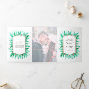 Winter evergreen pine photo winter wedding Tri-Fold programme