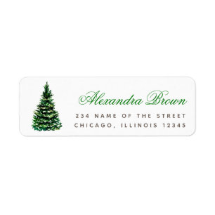 Winter Evergreen Pine Tree Green Elegant Script