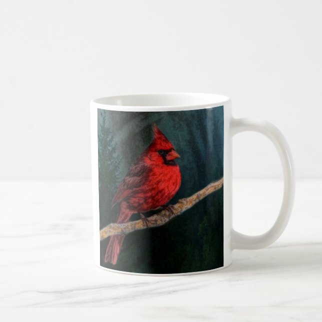 Winter Evergreen Primitive Christmas Red Cardinal Coffee Mug (Right)