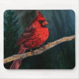 Winter Evergreen Primitive Christmas Red Cardinal Mouse Mat