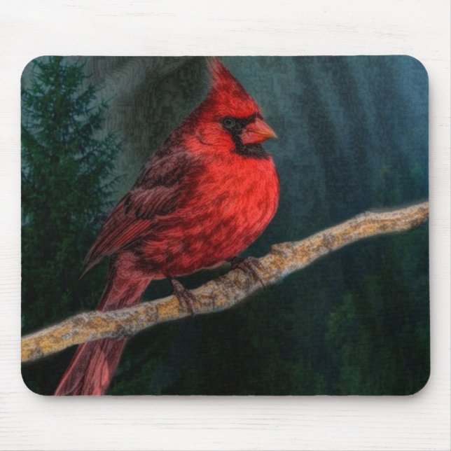 Winter Evergreen Primitive Christmas Red Cardinal Mouse Mat (Front)