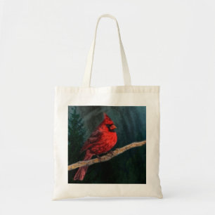 Winter Evergreen Primitive Christmas Red Cardinal Tote Bag