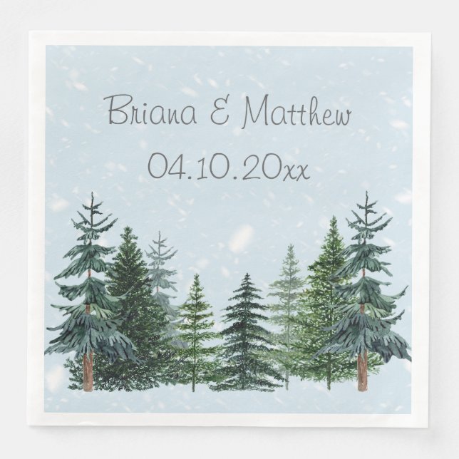 Winter Evergreen Snow Rustic Wedding Napkin (Front)