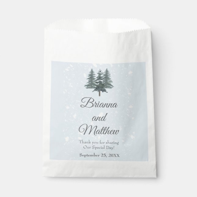 Winter Evergreen Snow Wedding Favour Bags (Front)