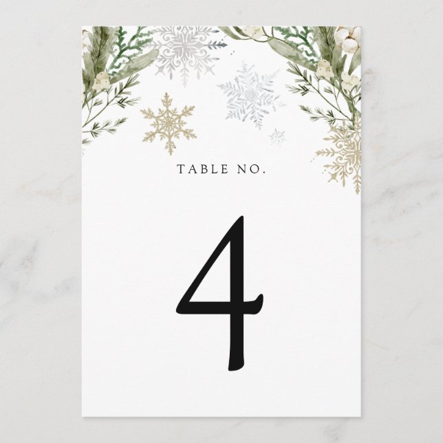 Winter Evergreen Snowflake Table Number (Front)