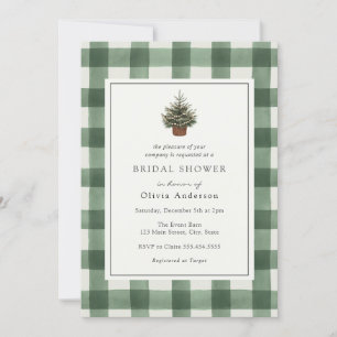 Winter Evergreen Tree Green Plaid Bridal Shower Invitation