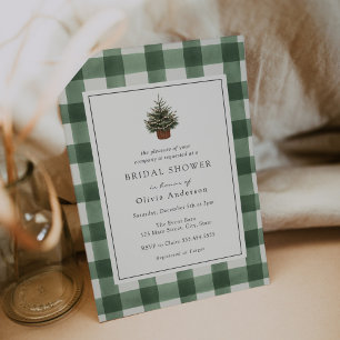 Winter Evergreen Tree Green Plaid Bridal Shower Invitation