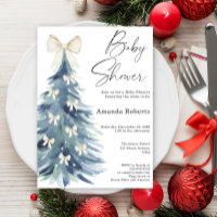 Winter evergreen tree with bows baby shower