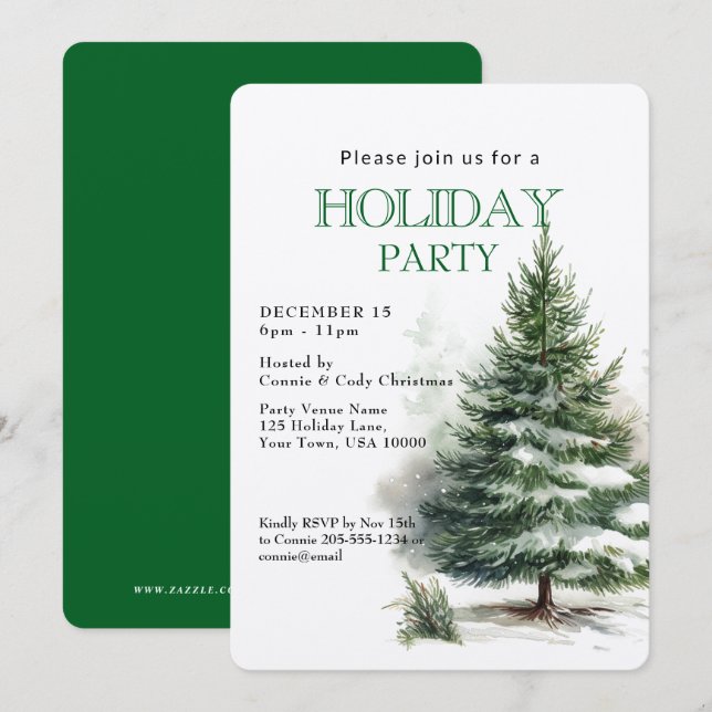 Winter Everygreen Tree HOLIDAY PARTY Invitation (Front/Back)