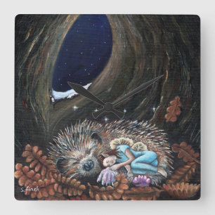 Winter Fairy Guardian of Dreams Square Wall Clock