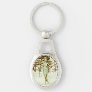 Winter Fairy in Snowy Forest Fantasy Art Key Ring