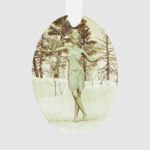 Winter Fairy in Snowy Forest Fantasy Art Ornament