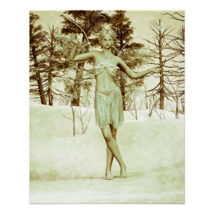 Winter Fairy in Snowy Forest Fantasy Art Poster