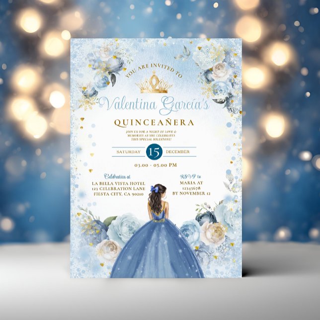 Winter Fairy Tale Quinceañera 15 Anos Gold Crown Invitation (Creator Uploaded)