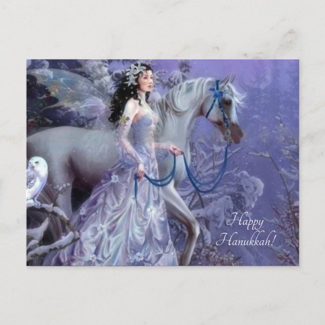 winter fairy with horse holiday postcard (Front)