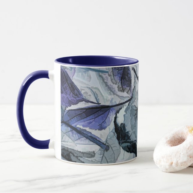 Winter Fallen Leaves in Blue & Grey Mug (With Donut)