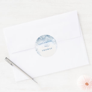 Winter Falling Snow Forest Rustic Elegant Wedding Classic Round Sticker