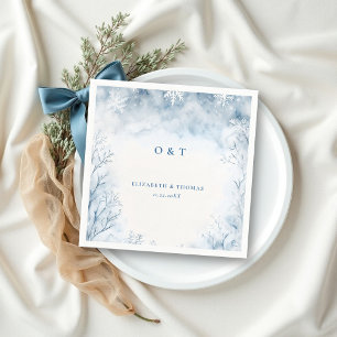 Winter Falling Snow Forest Rustic Elegant Wedding Napkin