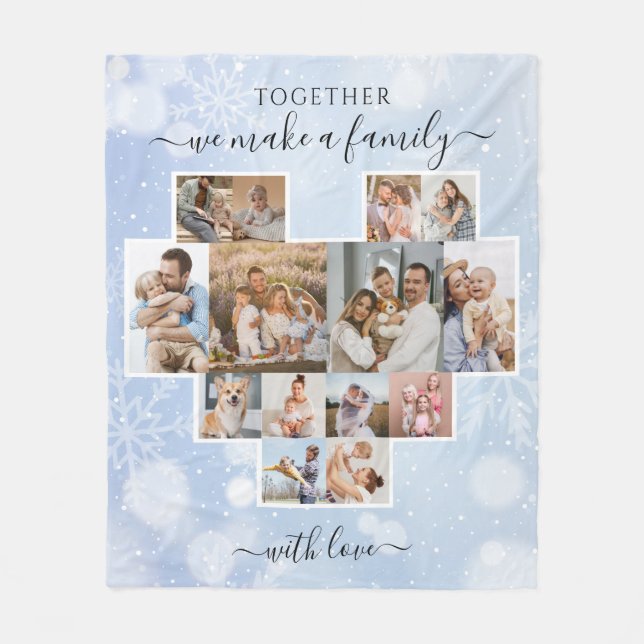 Winter Family Christmas Modern 14 Photo Collage Fleece Blanket (Front)
