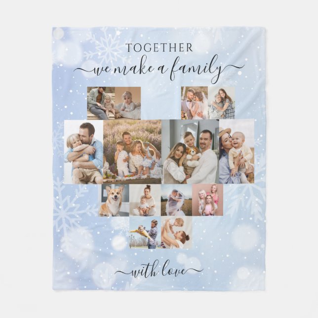 Winter Family Christmas Modern 14 Photo Collage Fleece Blanket (Front)
