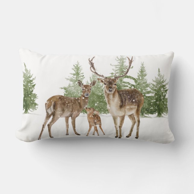 Winter Family Deer Lumbar Cushion (Front)