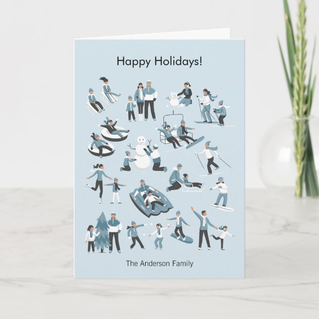 Winter Family Fun Christmas Holiday Card (Front)