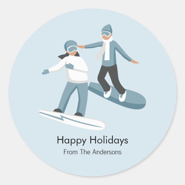 Winter Family Fun Christmas Holiday Classic Round Sticker (Front)