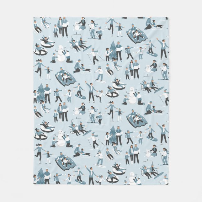 Winter Family Fun Christmas Holiday Fleece Blanket (Front)