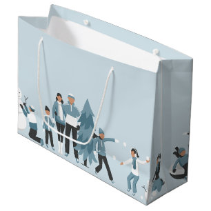 Winter Family Fun Christmas Holiday Large Gift Bag