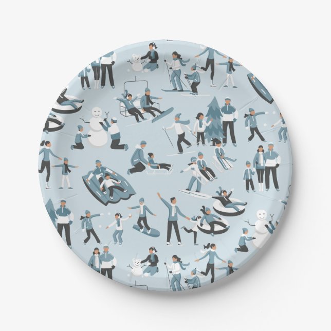 Winter Family Fun Christmas Holiday Paper Plate (Front)