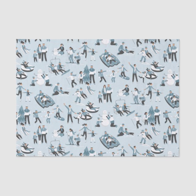 Winter Family Fun Christmas Holiday Pattern Tissue Paper (Front)