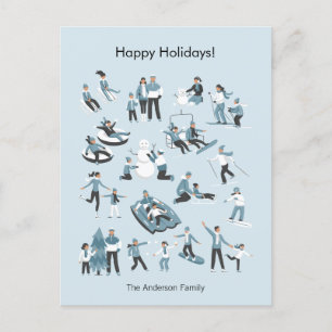 Winter Family Fun Christmas Holiday Postcard
