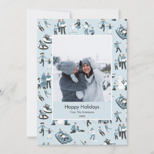Winter Family Fun Christmas Pattern Photo Holiday Card
