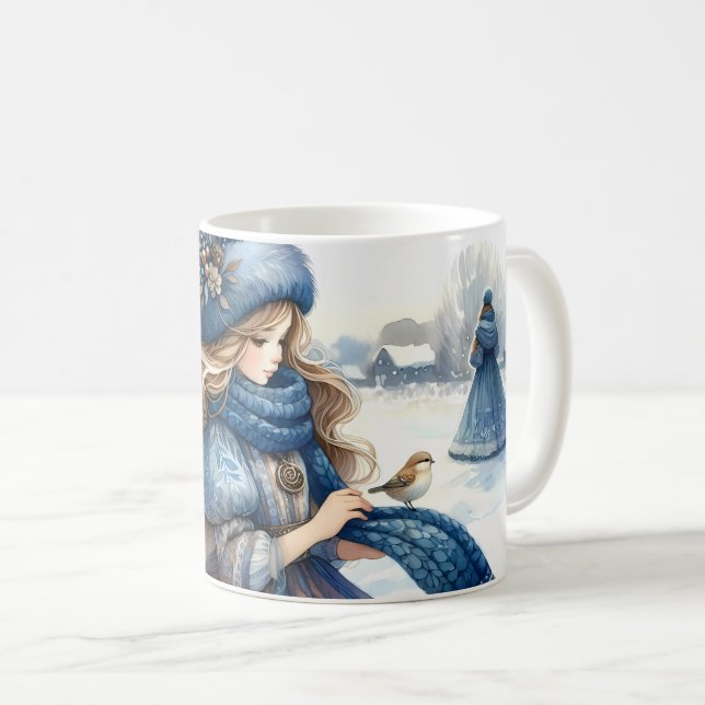 Winter Fantasy Princess in a Snowy Fairytale Lands Coffee Mug (Front Right)