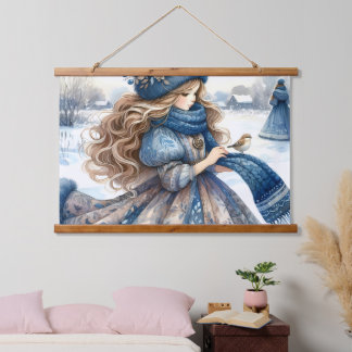 Winter Fantasy Princess in a Snowy Fairytale Lands Hanging Tapestry