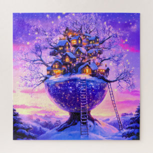 Winter Fantasy Snowy Tree Village Landscape Jigsaw Puzzle