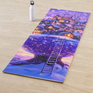 Winter Fantasy Snowy Tree Village Landscape Yoga Mat