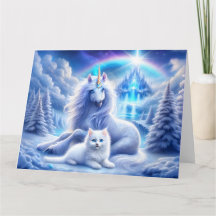 Winter Fantasy with Beautiful Unicorn and Kitten
