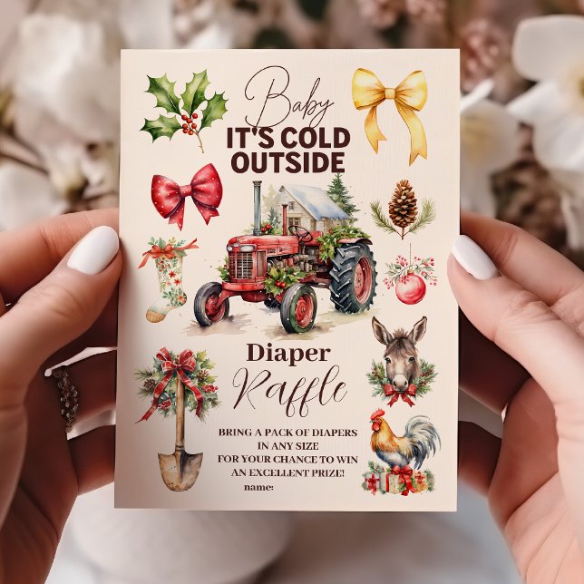 Winter Farm Animals Christmas Baby Diapper Raffle Enclosure Card (Creator Uploaded)