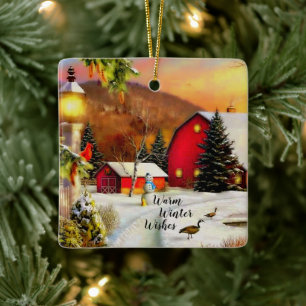 Winter farm ceramic ornament
