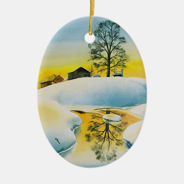 Winter Farm Ceramic Tree Decoration (Front)
