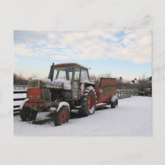 Winter farm in snow postcard