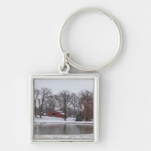 Winter Farm Pano Key Ring