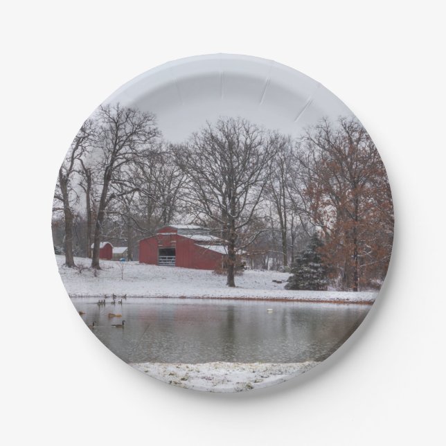 Winter Farm Pano Paper Plate (Front)
