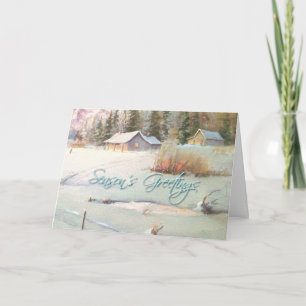 WINTER FARM & POND by SHARON SHARPE Holiday Card