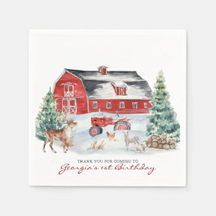 Winter Farm Theme Barn Birthday Party Napkin