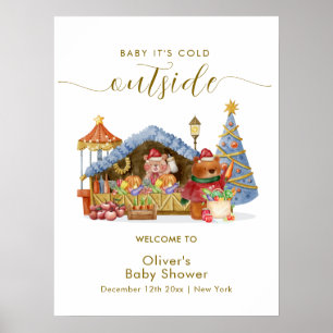 Winter Farmer Market Bear Baby Shower Welcome  Poster