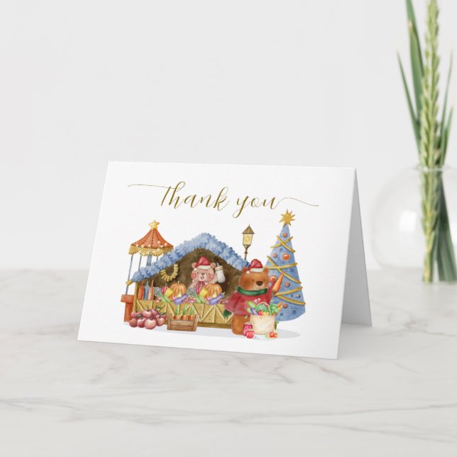 Winter Farmer Market Teddy Bear Baby Shower  Thank You Card (Front)
