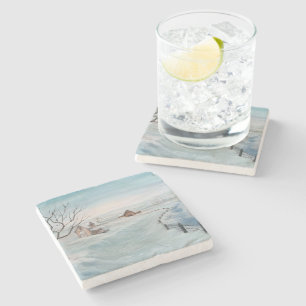 Winter Farmhouse Painting by Sherry Shedenhelm Stone Coaster